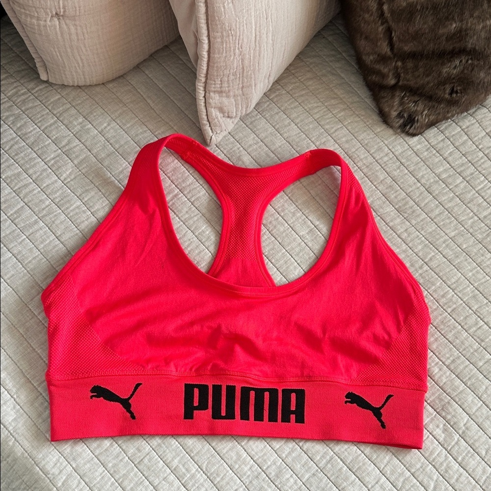 Puma bright cherry pink red logo racer back sport bra 1X​